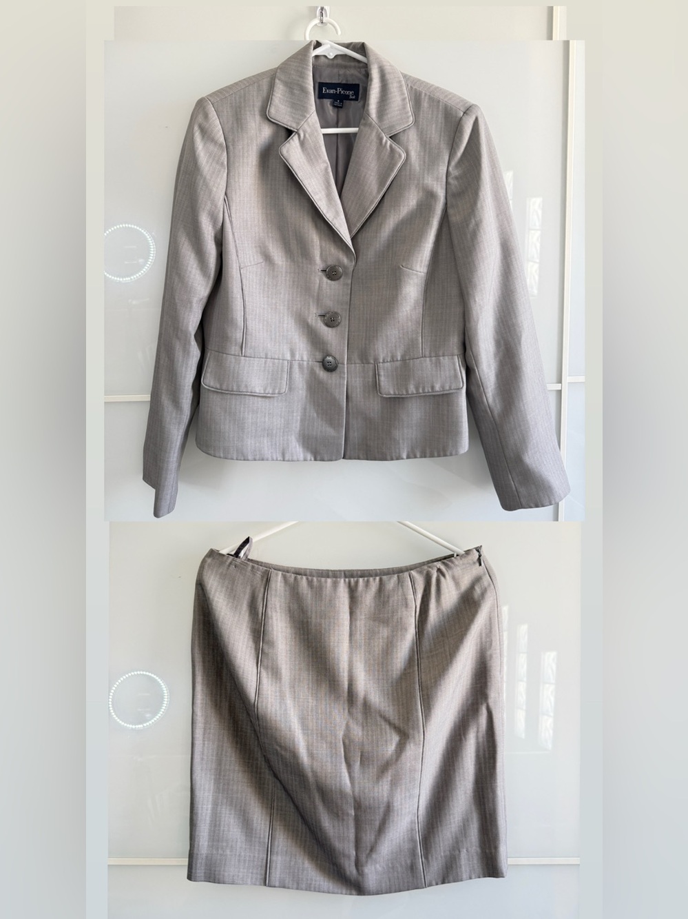 Evan Picone Light Gray Womens Blazer Skirt Set Sz 8